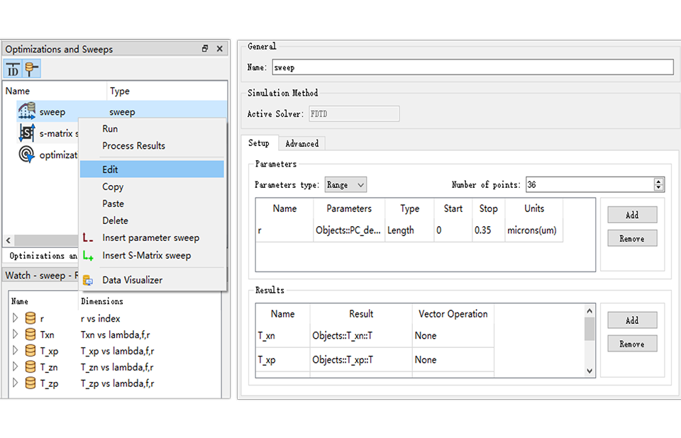 Sweep and optimization